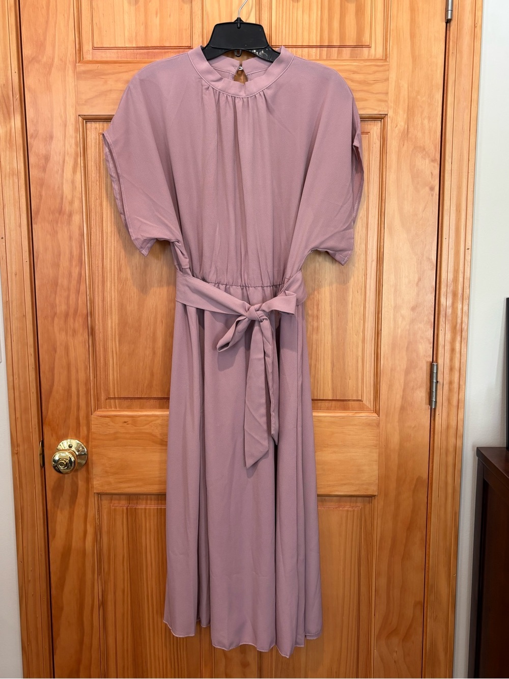 SHEIN Mauve Tie-Waist Short Sleeve Midi Dress